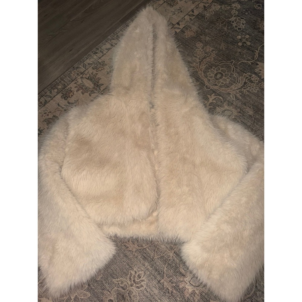 Wild Fable Viral Cream Faux Fur Cropped Jacket with Hood